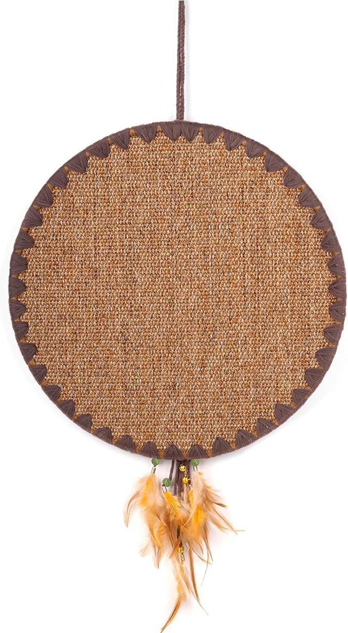 Cat Scratcher Mat for Indoor Cats Modern Carpets Nature Sisal Feather Tassel Round Horizontal Floor Wall Mounted Cat Scratching Pads Furniture Protector for Wall Couch Sofas
