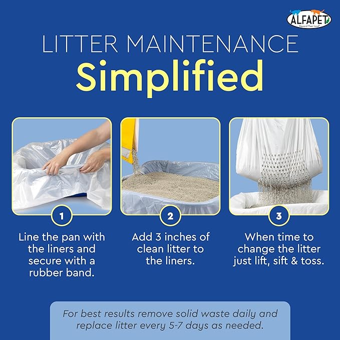 Alfapet Original Sifting Cat Litter Box Liners - Extra Giant 60 Count - Tear-Resistant Cat Litter Bags - Waterproof Kitty Litter Liners - Fits Almost All Litterbox Pan Sizes, 40" x 38", 30 lb Capacity