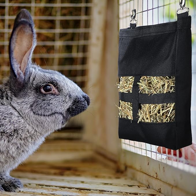 Frienda 2 Pcs Guinea Pig Hay Bag 11 x 9.1 Inch Guinea Pig Hanging Hay Feeding Bag Storage Dispenser for Chinchilla Hamster Bunny Small Animal Pet(Black)
