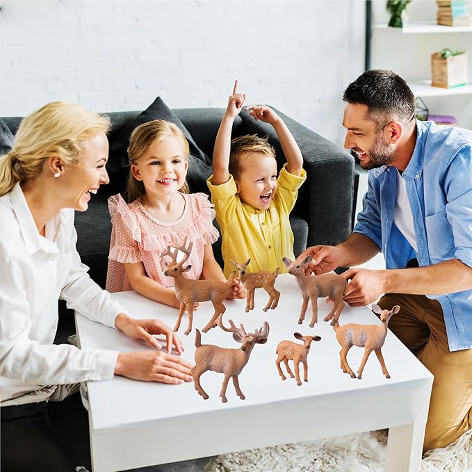 Deer Animal Figures, 6PCS Realistic Plastic Woodland Figurines – Forest Animal Toys for Kids, Christmas Decorations, Birthday Cake Toppers, Educational Gifts