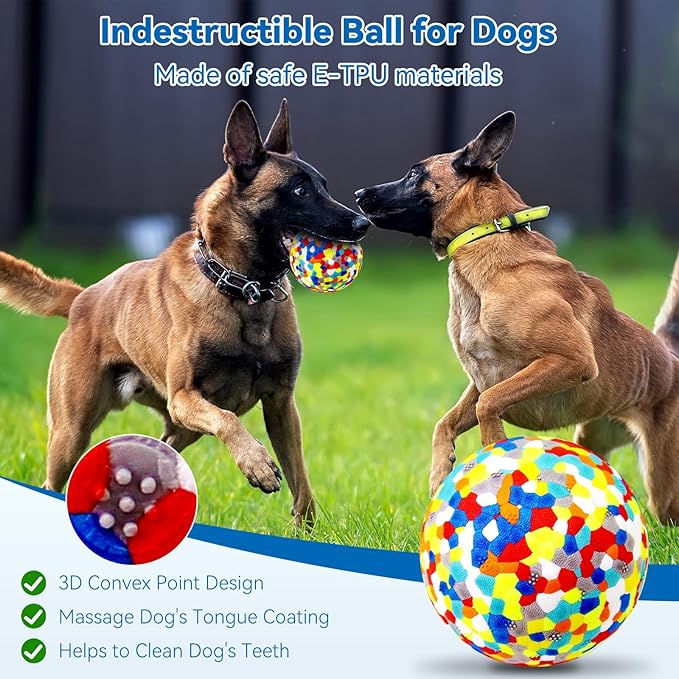 Indestructible Dog Balls - 2 Pack Dog Toys for Aggressive Chewers, Large & Medium Breed, Interactive Fetch Ball Toy for Dogs
