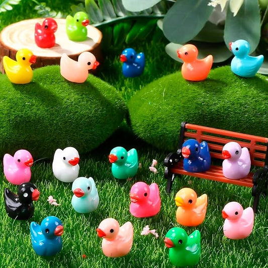 100pcs Mini Resin Animals to Hide, Multicolor Cute Tiny Ducks Bulk Fairy Garden Accessories Miniatures Landscape Micro Decor