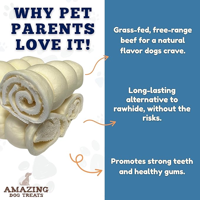 Amazing Dog Treats - Beef Cheek Rolls (4 Inch Regular - 8 Pcs) - Safe Rawhide Alternative Dog Chew - Great for Power Chewers - Long Lasting Dog Chew - Retriever Rolls for Dogs