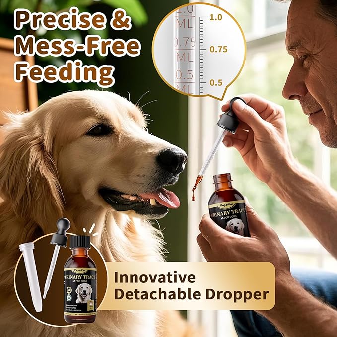 Dog UTI Treatment & Urinary Tract Support – Natural Herbal Drops with High Cranberry Extract, Vitamin B6 for Urine pH Balance, Bladder & Kidney Function, Split Dropper, Chicken Flavor, 2Oz