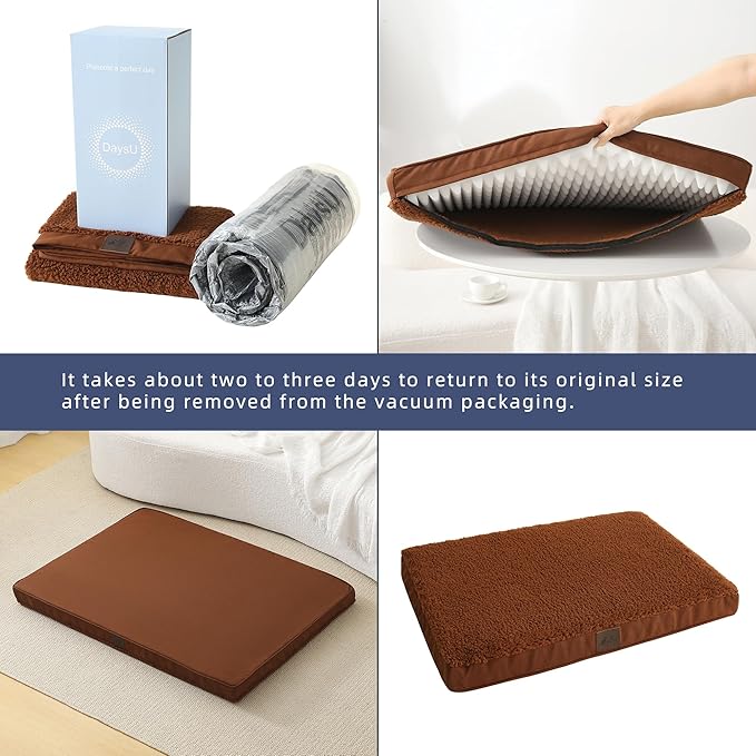 DaysU Dog Bed for Medium Dogs, Orthopedic Dog Beds with Removable Washable Cover, Medium Egg Crate Foam Pet Bed Mat, Flax Brown, Suitable for Dogs Up to 35 Ibs, 35x22x3in