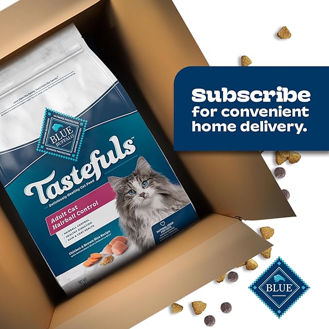 Blue Buffalo Tastefuls Adult Hairball Care Dry Cat Food, Made in the USA with Natural Ingredients, Chicken & Brown Rice Recipe, 3-lb. Bag