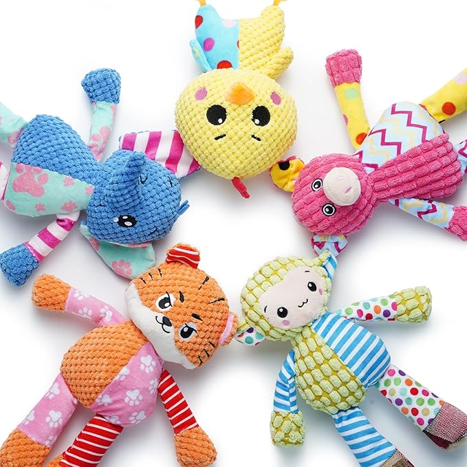 Nocciola Stuffed Crinkle Squeaky Dog Toys: 5 Pack Cute Animal Plush Toys for Small Medium Size Dogs, Durable Puppy Chew Toys for Boredom and Calming Aid, for Dogs