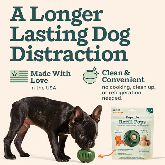 WOOF Pupsicle Refill Pops - Low-Mess Dog Snacks - with Peanut Butter and Beef - Dog Treats - Long Lasting - Small Pops - 10 Count