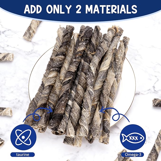 Natural Cod Skins for Dogs - Single Ingredient Dog Treats, Grain Free & Hypoallergenic - Dental Chews for Teeth Cleaning & Fresh Breath - Rich in Omega-3 for Skin & Coat Health(Long Cigar 1 ib)