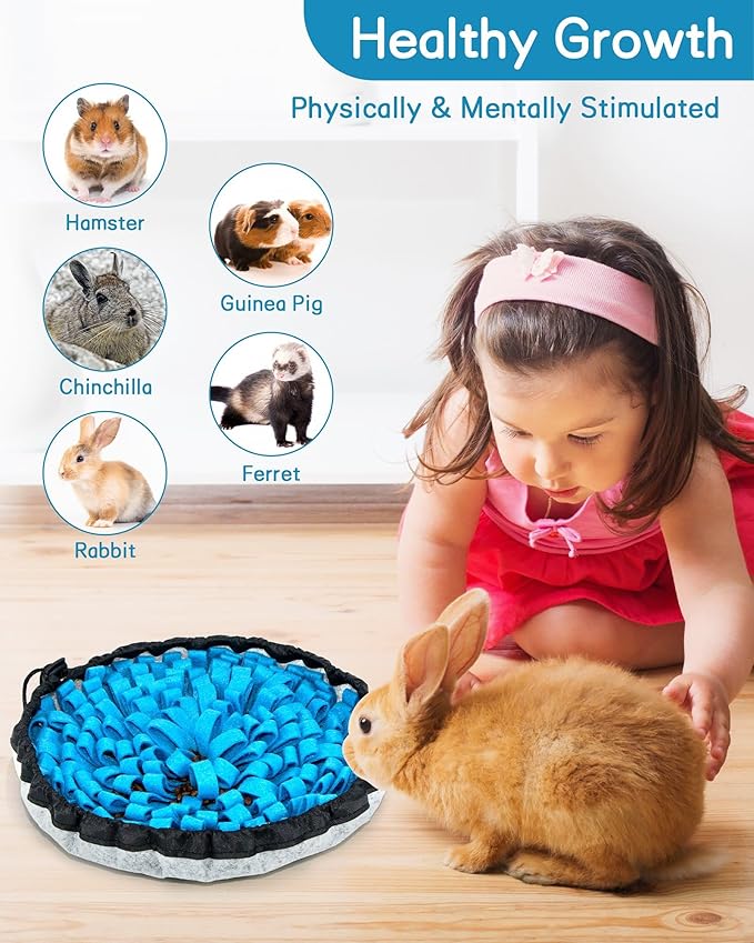 Rabbit Foraging Mat, Guinea Pigs Toys for Boredom, MWAOWM 12" x 12" Polar Fleece Snuffle Feeding Mat Small Pet Puzzle Toy Bed for Bunny Hamster Chinchillas Ferrets