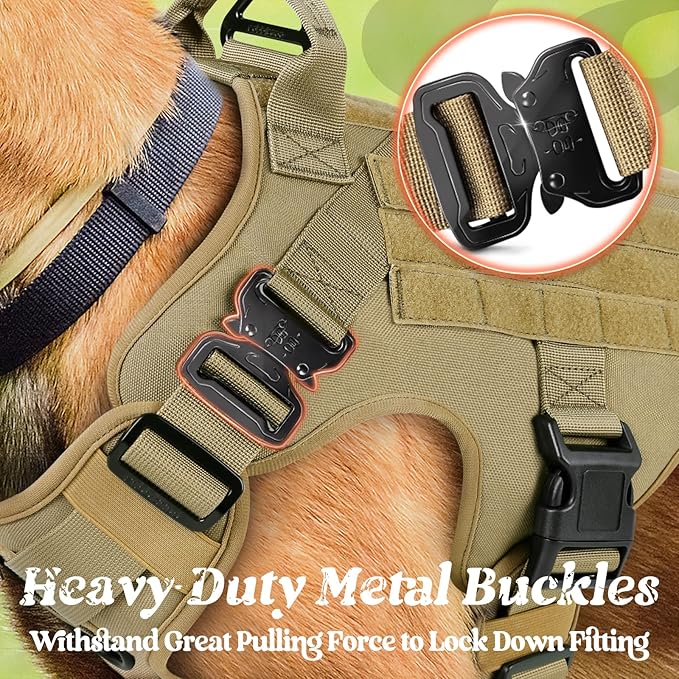 rabbitgoo Tactical Dog Harness for Small, Heavy Duty Pet Harness with Handle, No-Pull Service Vest Small Breed, Adjustable Military Dog Vest for Training Hunting Walking, Brown, S
