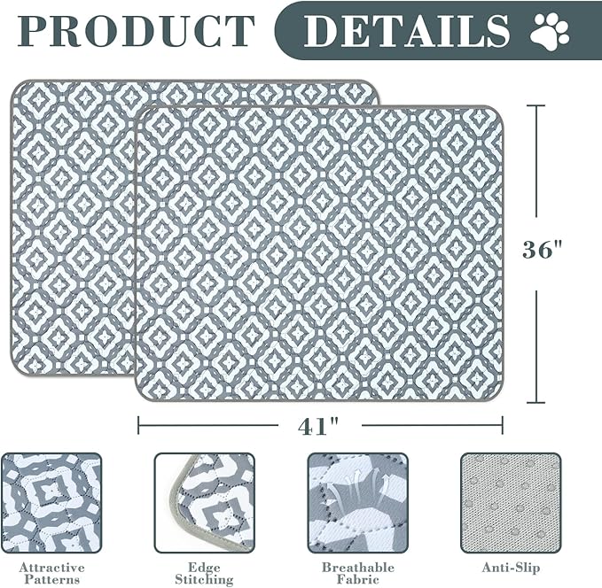 Washable Pee Pads for Dogs, 2 Pack Reusable Puppy Pads Absorbent Training Pads for Dogs Waterproof Dog Mat Non-Slip Whelping Pet Mat