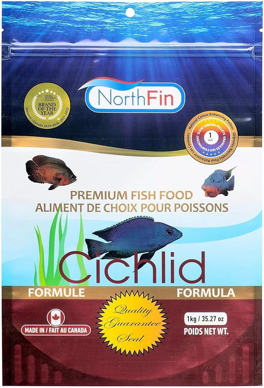 Northfin Cichlid Formula Fish Food – Slow Sinking Pellets for Cichlids (1mm, 1kg) | Premium High-Protein, All-Natural Cichlid Diet to Enhance Color & Growth – No Fillers, No Hormones, Made in Canada