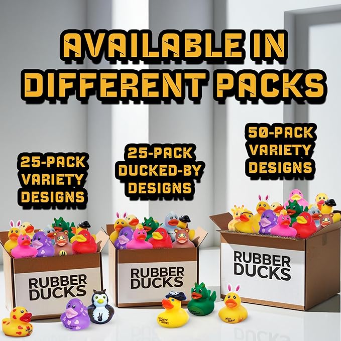 Ducks with 5 Fun Logos for Jeep Ducking – 50 Pack of Bulk Assorted Duckies with Unique Designs for 4x4 Drivers, Dashboard Displays, Off-Road Duck Tagging, Trail Gifts, and Adult Ducking Traditions