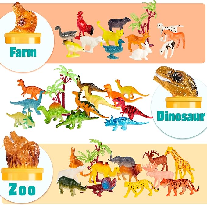 JOYIN 69 Pcs Small Animal Figures, Mini Jungle Toy Set with Sensory Bin, Realistic Wild Forest Playset, Zoo, Ocean, Farm Animals Figurines, Dinosaur Party Favors, Gifts for Boys and Girls, Kids 3-5