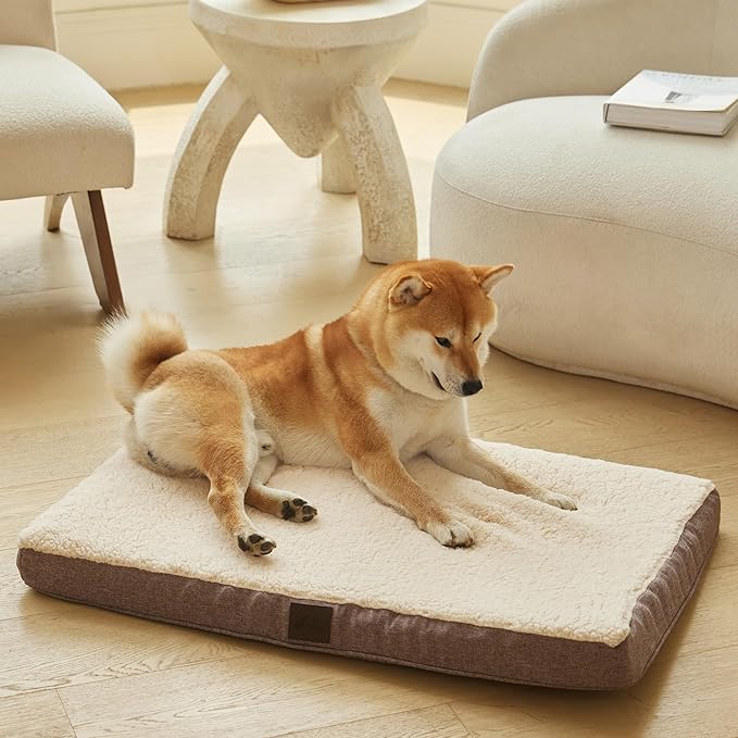 DaysU Dog Bed for Medium Dogs, Orthopedic Dog Beds with Removable Washable Cover, Medium Egg Crate Foam Pet Bed Mat, Brown, Suitable for Dogs Up to 35 Ibs, 35x22x3in
