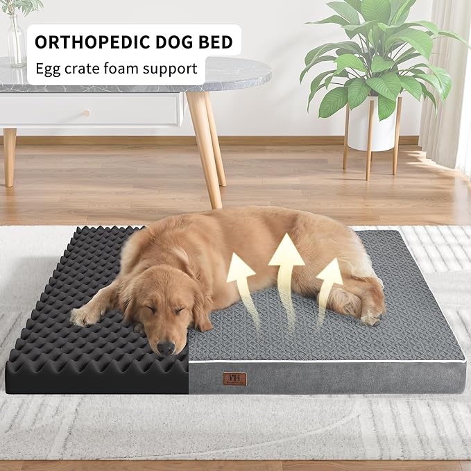 Orthopedic Dog Bed - Extra Large Dog Bed, Waterproof & Washable W/Removable Pet Bed Cover,Dog Beds Large W/Egg Crate Foam Support for Dogs Up to 115 lbs