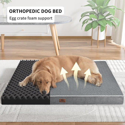 Orthopedic Dog Bed,Extra Large Sized XXL Dog Beds, Plush Washable & Waterproof Big Dogs Crate Bed,Egg Crate Foam Pet Beds Mat W/Removable Cover