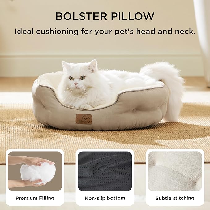Bedsure Dog Beds for Small Dogs - Round Cat Beds for Indoor Cats, Washable Pet Bed for Puppy and Kitten with Slip-Resistant Bottom, 20 Inches, Camel