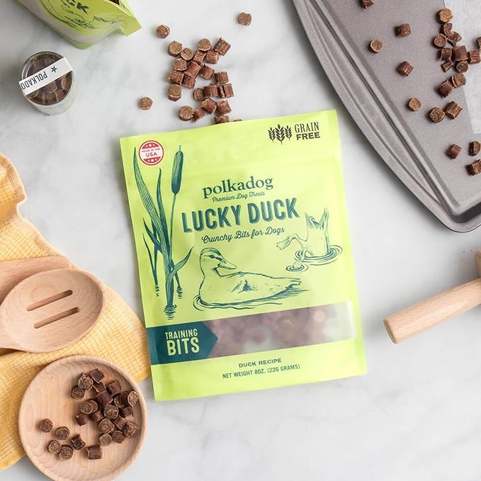Polkadog Lucky Duck Crunchy Training Bits – All Natural, Grain Free Healthy Training Treats for Dogs. Handcrafted & Made in USA. Great for Dogs with Allergies or Sensitive Stomachs – 7oz