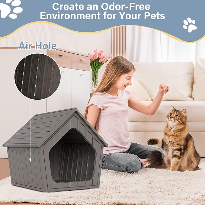 Outdoor Cat House Weatherproof, Clawsable Cat Houses for Outdoor Indoor Cats, Feral Outside Cats House Weatherproof, Resin Insulated Material, Air Holes Easy to Clean and Install, Coffee