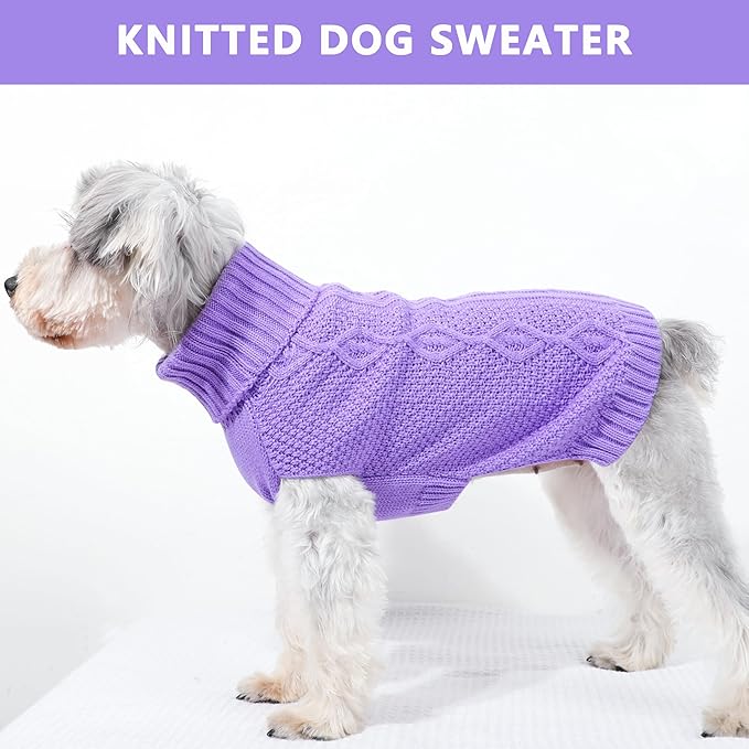 Dog Sweaters for Small Dogs Winter Dog Clothes Warm Chihuahua Clothes Turtleneck Knit Puppy Sweater Cat Sweater Doggy Pullover Coat with Twisted Design(Purple, Small)