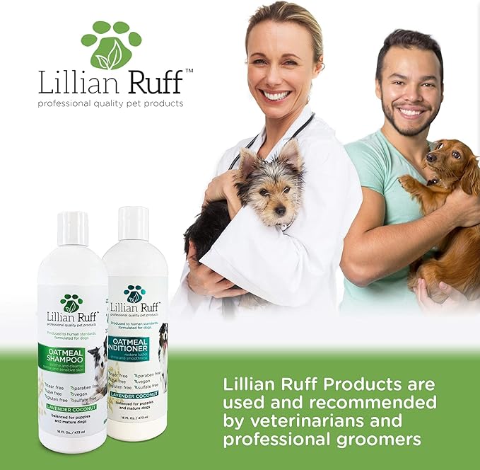 Lillian Ruff PRO Formula Deodorizing Oatmeal Dog Shampoo & Conditioner Set - Calm Itching & Allergies, Ultra-Nourishing Dry Skin Relief - Oatmeal, Aloe, Coconut Oil, Lavender & Provitamin B5, USA Made