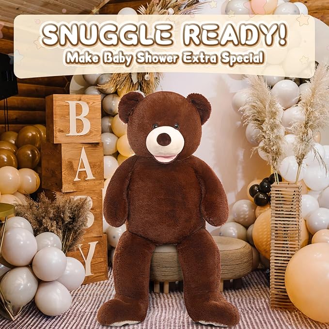 MorisMos Smile Giant Teddy Bear, 51inch Large Stuffed Bears with Big Footprints, Big Stuffed Animals Cuddly Plush Gifts for Girlfriends, Boyfriend, Dark Brown