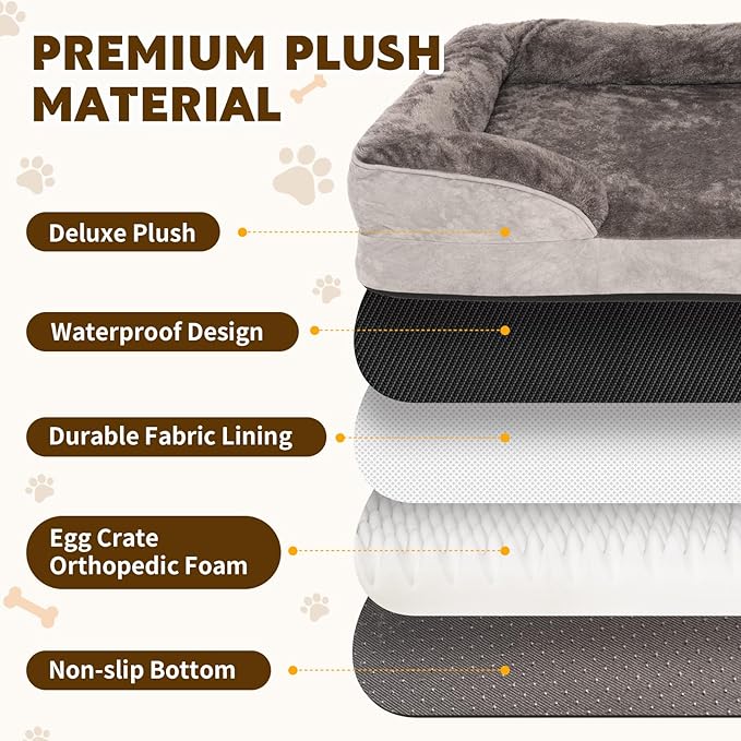Dog Bed Medium to Large Dogs - Waterproof Couch with Removable Washable Cover and Egg Crate Foam Comfort Cage Beds Zipper Non-Slip Bottom Pad Bite-Proof