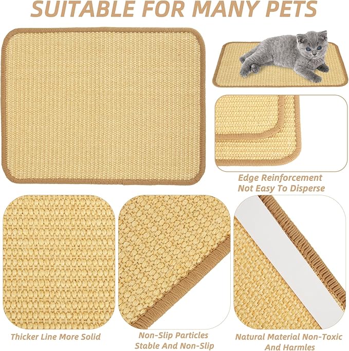 4PCS Rabbit Scratching Pad, Natural Sisal Bunny Scratching Pad, Rabbit Scratch Mat, Claws and Teeth Care Mats for Biting Sleeping Nesting Small Animal Bedding Chew Toys (15.7x11.8 Inch)