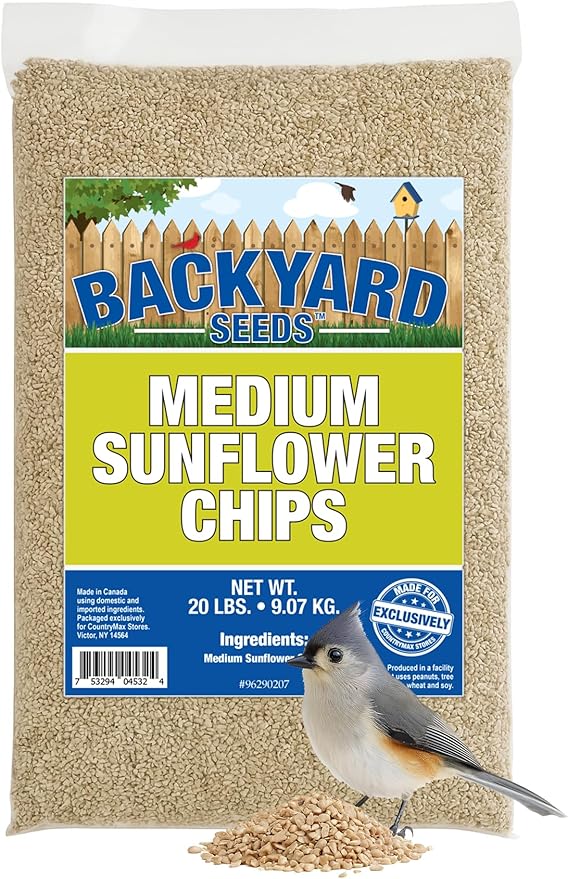 CountryMax Sunflower Chips for Wild Birds, Medium Shelled, No Mess, No Waste, 20 lb Bag