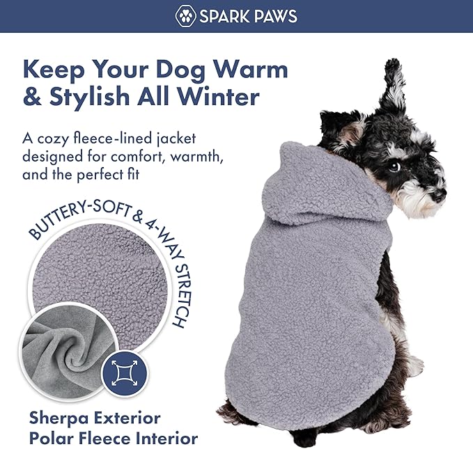 Spark Paws Teddy Dog Sweater, Sherpa Jacket Vest with Warm Fleece Lining, Winter Coat Suitable for Small Medium Large XL XXL Breeds - Grey - XL