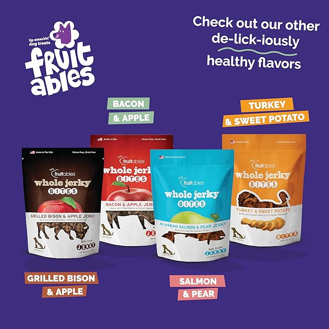 Fruitables Small Dog Treats – Whole Jerky Bites – Healthy Treats – Bacon & Apple Flavor – 5 Ounces