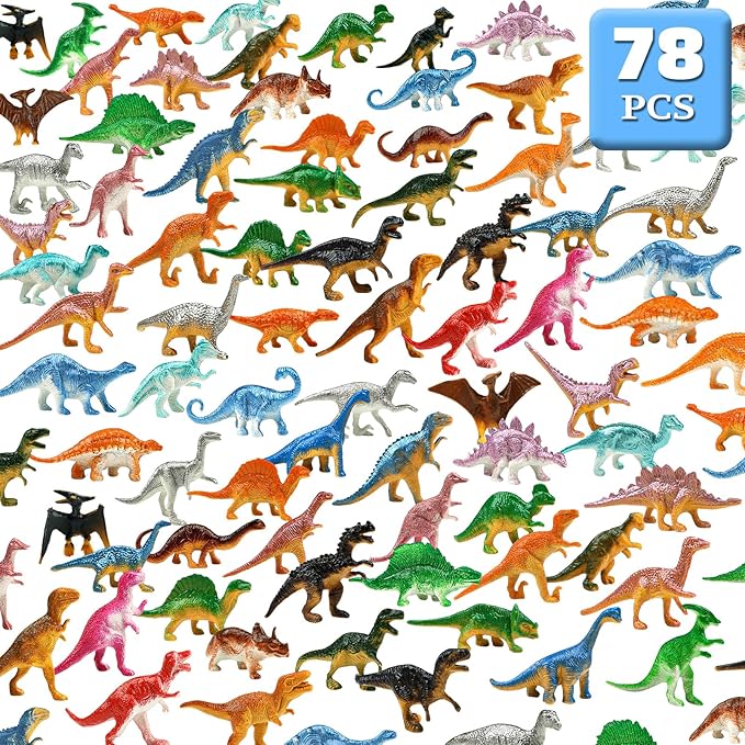 Dinosaur Toys, Plastic Mini Dinosaur Figure Toy Set Including T-rex, Stegosaurus, Monoclonius for Kids Toddler Dinosaur Birthday Party Favors, Christmas Valentines Day Gifts, 78 Pack