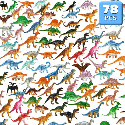 Dinosaur Toys, Plastic Mini Dinosaur Figure Toy Set Including T-rex, Stegosaurus, Monoclonius for Kids Toddler Dinosaur Birthday Party Favors, Christmas Valentines Day Gifts, 78 Pack