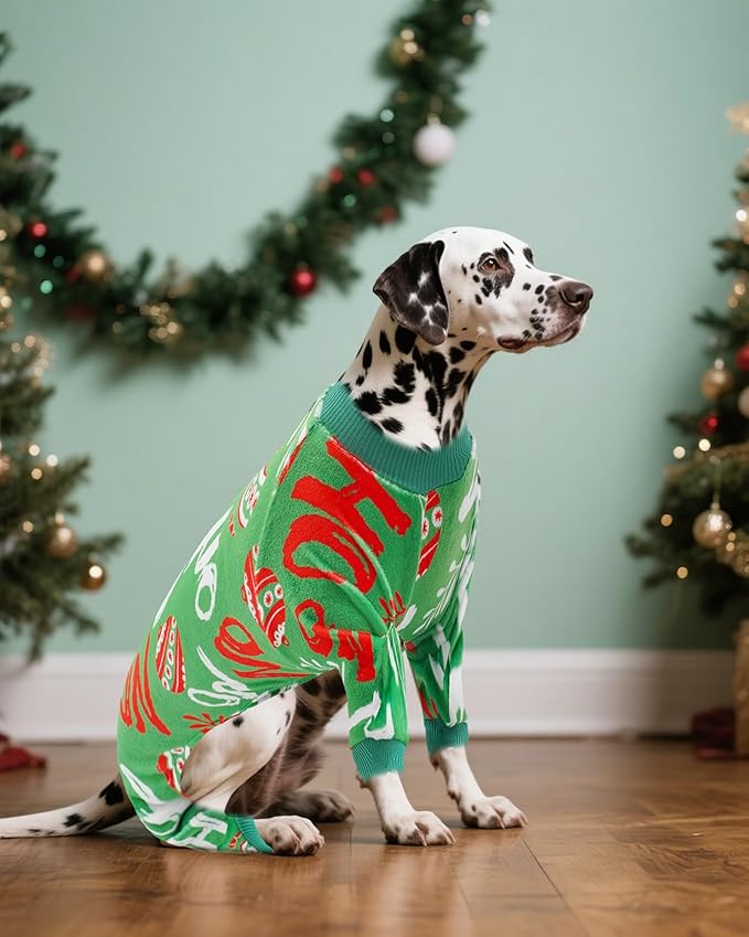 PET SHOW 4 Pack Dog Christmas Pajamas Holiday Dog Clothes for Small Medium Dogs Girl Boy Soft Stretchy PJs Xmas Jumpsuit Puppy Onesies Red Green Outfits with Sleeve Pets Dachshund Costume XXL