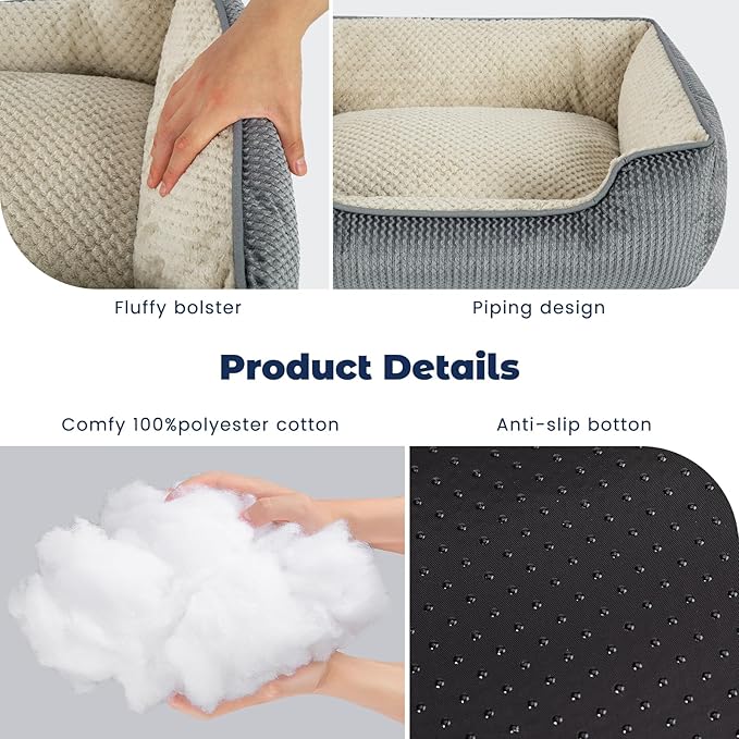 Miguel Removable Washable Dog Bed for Medium Dog Easy Clean - Rectangle Pet Bed for Large Cats with Zipper Cover Bolster Cuddle Puppy Bed with Supportive Side Wall Slip-Resistant Bottom, Gray 35 Inch
