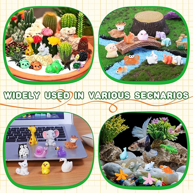 130pcs Mini Resin Animals Figures to HideTiny Resin Figurines Animals for Dollhouse Fairy Garden Kit Accessories Aquarium Decor Micro Landscape Ornaments Potted Plant Crafts