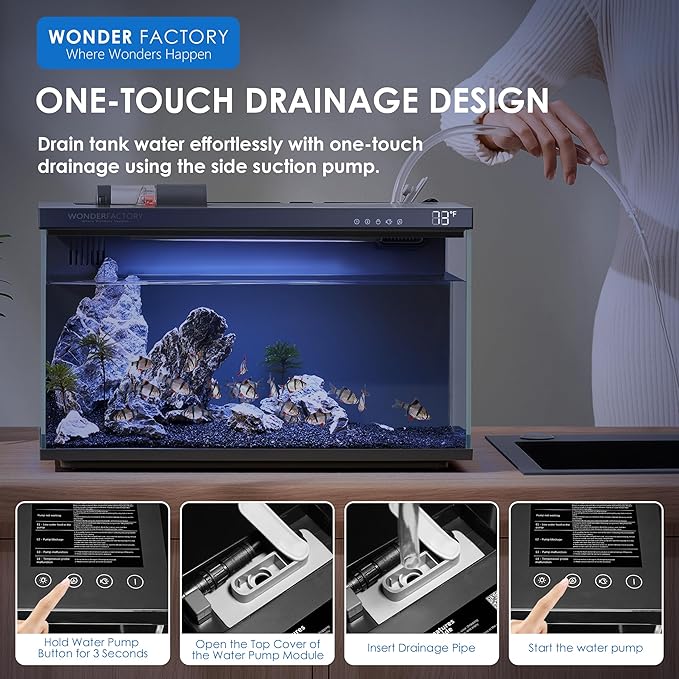 Smart Aquarium Fish Tank 5 Gallon Starter kit, Self Cleaning System Efficiency Filter 7 Color LED Lights Automatic Feeder Temperature Display Monitor HD UHA Glass Leak-Proof, Smart Control with Apps