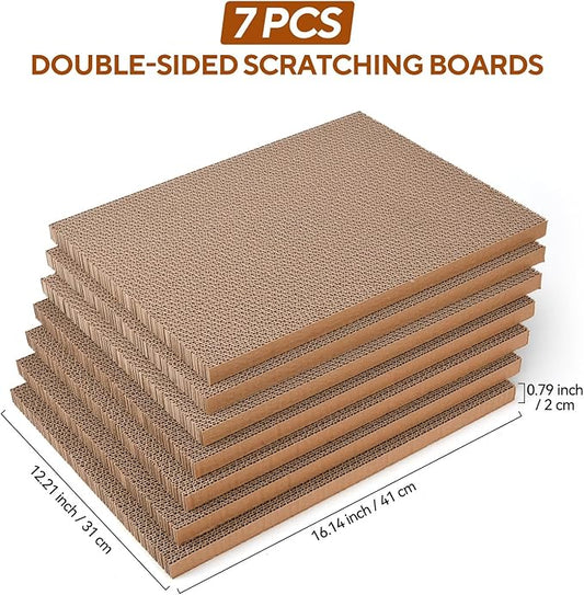 7PCS Reversible Cat Scratching Pads with Box, 16.5" Lｘ12.6" Wｘ5.9 H Extra Large Cardboard Scratcher with Catnips, Cat Scratch Boxes for Indoor Cats
