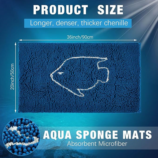 Aquarium Mat, 20x36 Inch Large Fish Tank Cleaning Pad, Super Absorbent Chenille Sponge Pad, Protects Furniture from Water & Scratches, Decorative Floor Mat for Fish Hobbyists