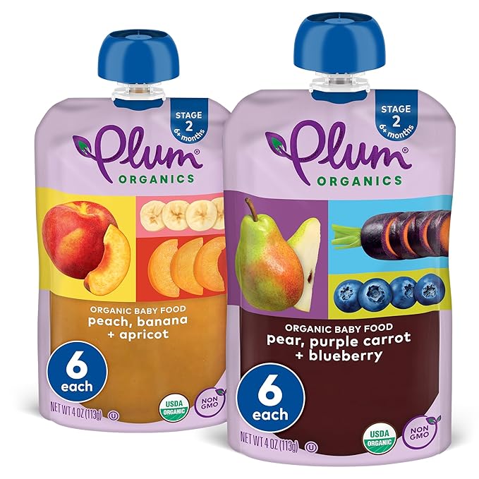 Plum Organics Stage 2 Organic Baby Food - Variety Pack - 4 oz Pouch (Pack of 12) - Fruit and Veggie Baby Food Pouch