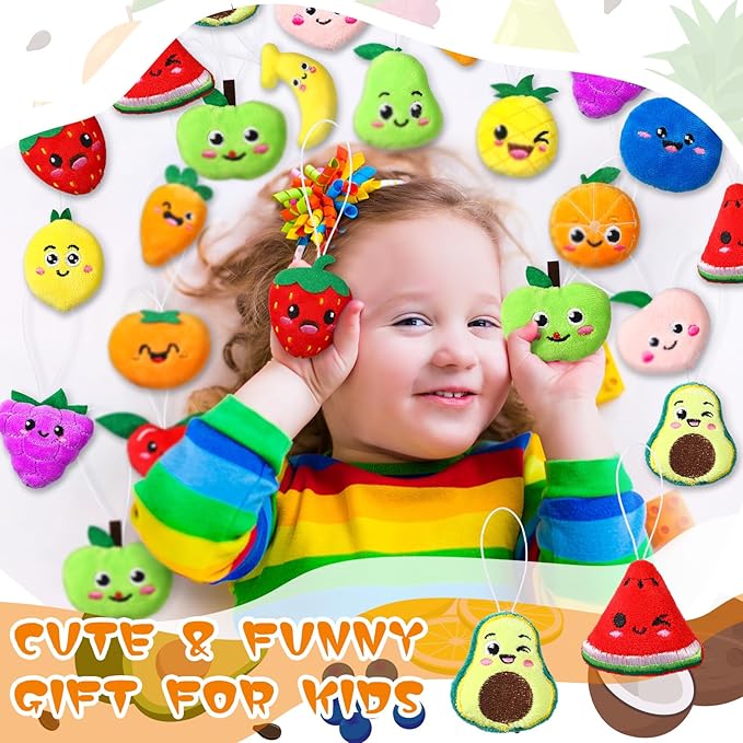 Libima 150 Pcs Mini Stuffed Animals Sea Animal Fruit Plush Keychain Set for Carnival Birthday Classroom Prizes Decoration for Clothes (Fruit)