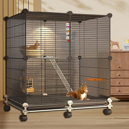 C&C GuineaPig Cages Indoor on Wheels, Multi-Tier Small Animal Playpens House with Removable Tray, DIY Metal Wire Enclosure with Ramp for GuineaPigs, Ferrets, Rabbitss, PetRat, Indoor Use (C)