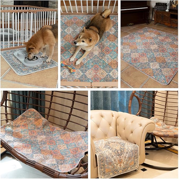 nunubaby 2PACK Washable Pee Pads for Dogs, Stylish, Non-Slip and Leak-Proof Pee Pads. Reusable Potty Pads for Dogs for Crates and Floors.(Cream/Multi, 72" x72")