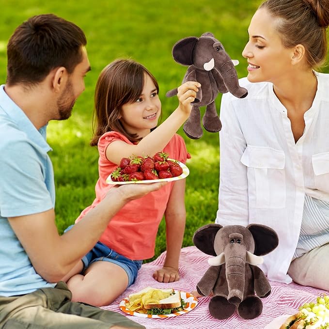 6 Pcs Safari Stuffed Animals Bulk Lion Elephant Monkey Tiger Toy Plush Zoo Animals Junble for Boy Girl Gift Animal Themed Parties Baby Shower Favor(Elephant)