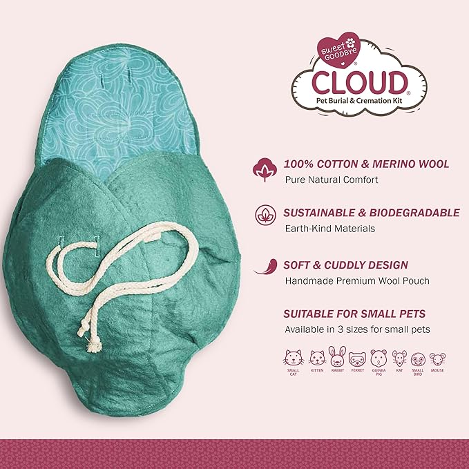 Cloud® - Eco-Friendly Pet Burial & Cremation Ceremony Kit - Casket for Smaller Pets: Rabbits Hamsters Gerbils Birds Reptiles, Small Cats (Choose Size & Color)(Small, Aqua)