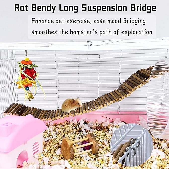 Rat Bendy Long Suspension Bridges Hamster Climbing Ladder Flexible Wooden Bridge for Small Animal Rodents Mouse(1PCS)