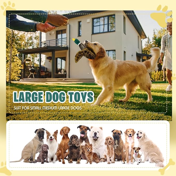 Upgraded Duck Dog Toy - 15.7inches, for Small to Large Breeds - Squeaker and Crinkle Paper Plush Mallard Duck Toy