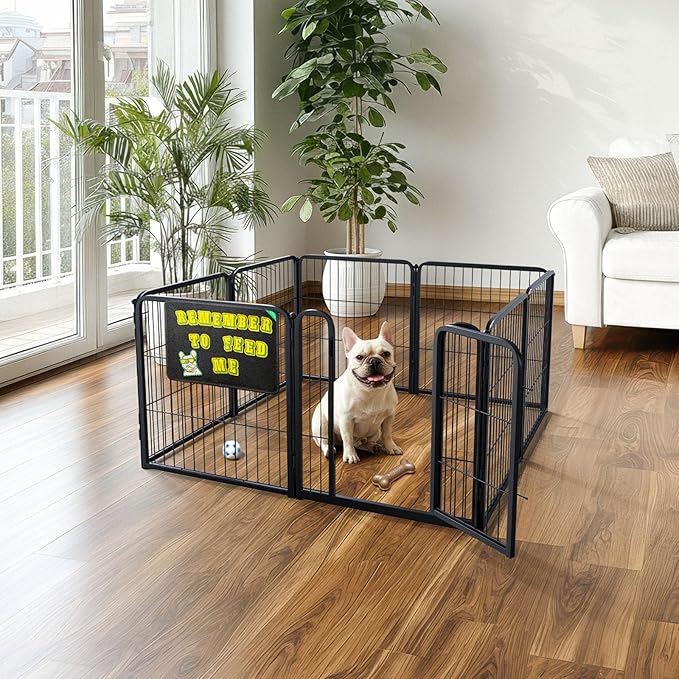 FXW Homeplus Unleashed Indoor Dog Playpen - Stress-Free and Safe Play, Heavy Duty 24 Inch 8 Panels with Magnetic Hook & Loop Patch Board for Puppy and Small Dogs, Black│Patented